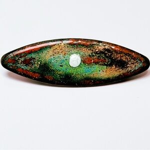 💕2/$30 Vintage Mid Century Modern Copper Enamel Navette Brooch Atomic 1950s